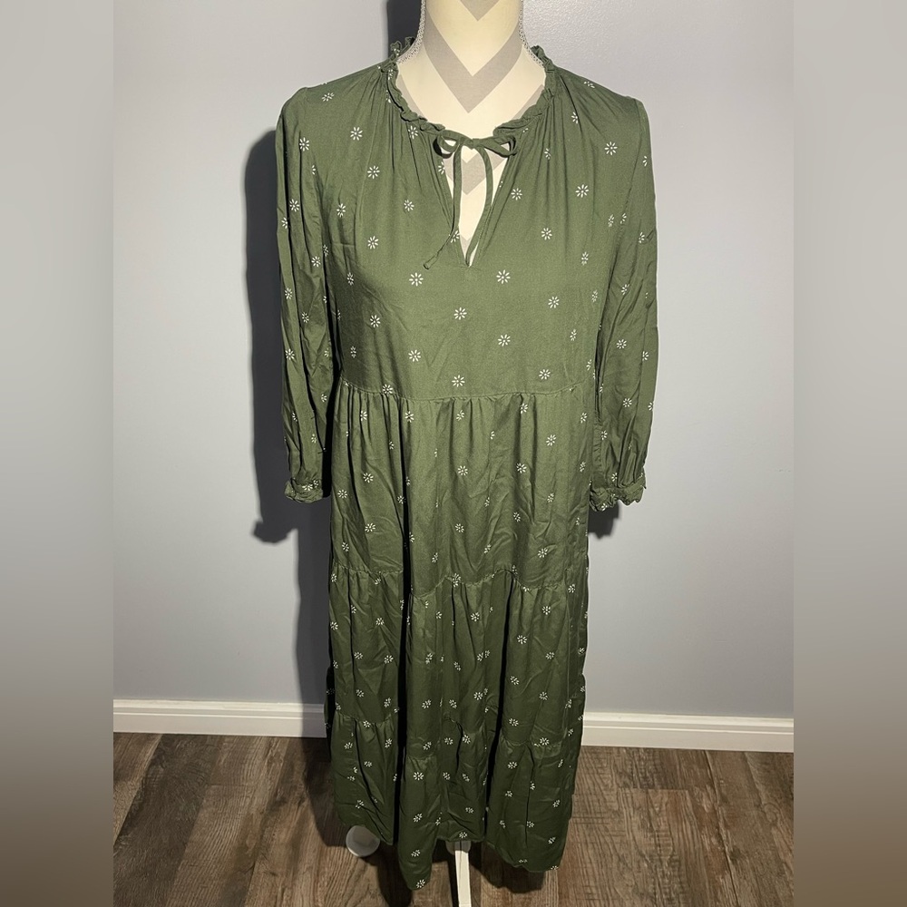 Madewell Olive Floral Long Sleeve Dress
